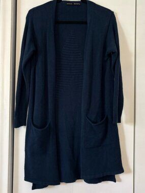 Six/Fifty Women’s Open Front Cardigan Navy Made in Italy One Size S–L